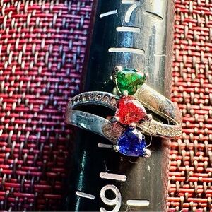 Fragrant Jewels Silver Ring with Green, Red, and Blue Stones